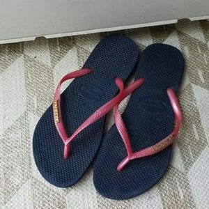 Havaianas Flip Flops - Navy & Pink, sz 37-38